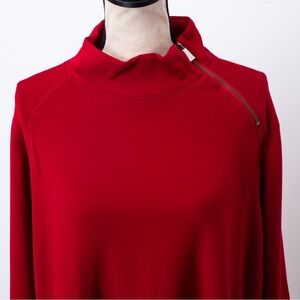 Susan Graver Weekend Brushed back knit mock neck tunic zipper collar wine 2X